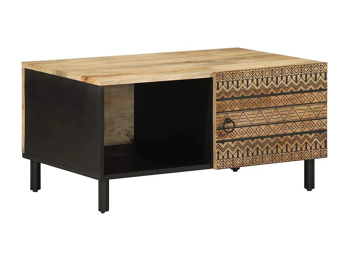 Table basse noir 80x50x40 cm bois de manguier massif brut