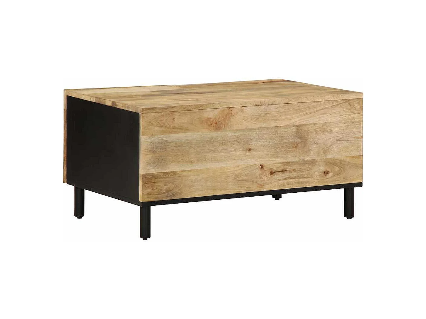 Table basse noir 80x50x40 cm bois de manguier massif brut