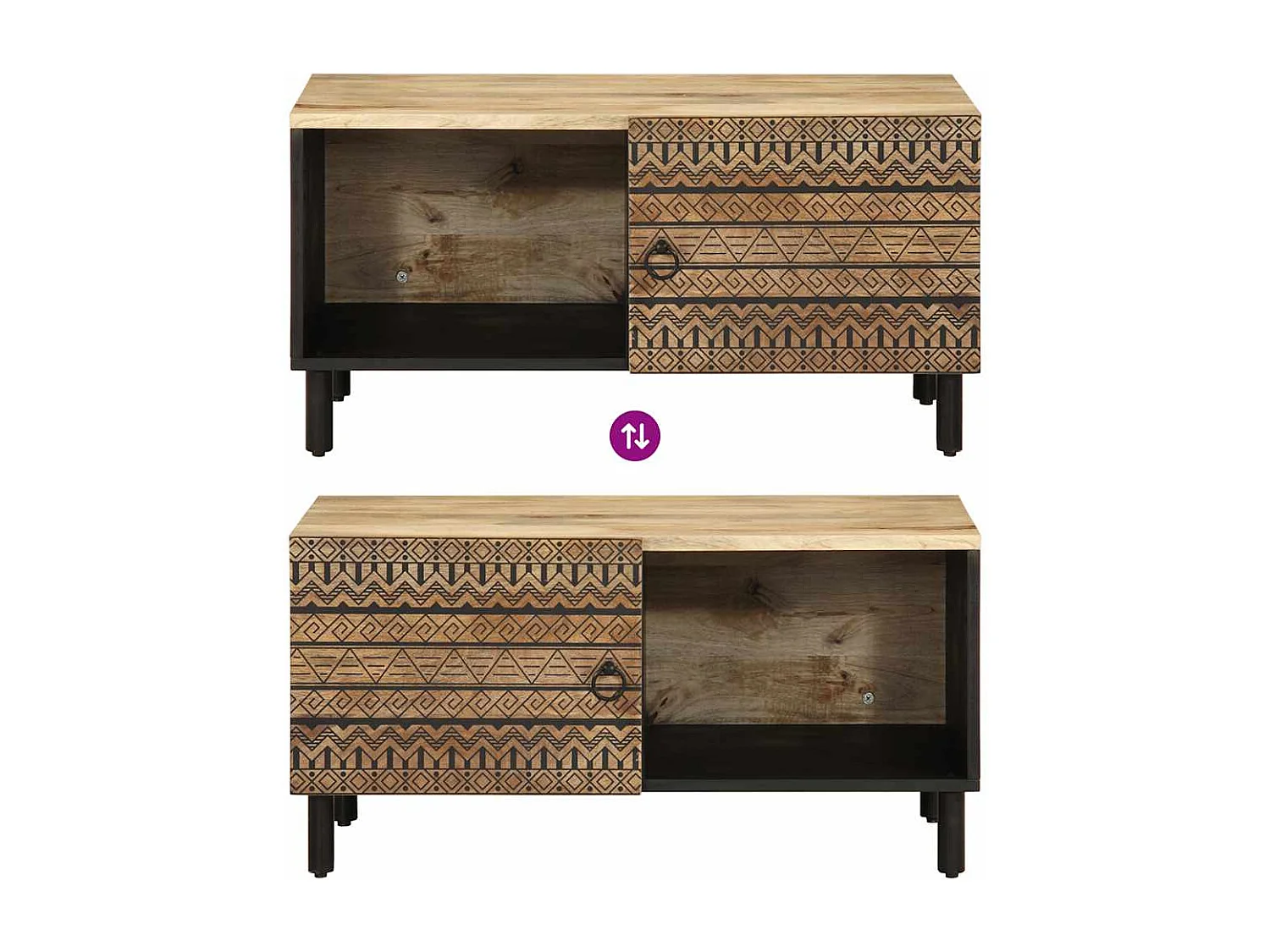 Table basse noir 80x50x40 cm bois de manguier massif brut