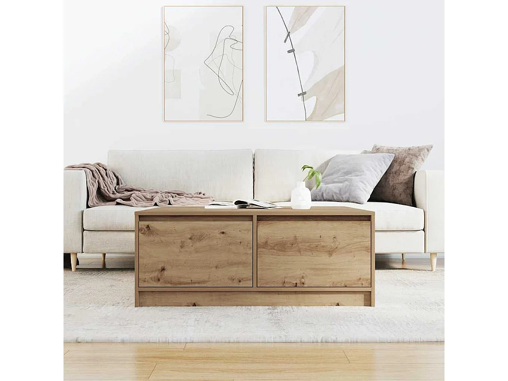 Table basse avec tiroirs chêne artisanal 100x100x40 cm