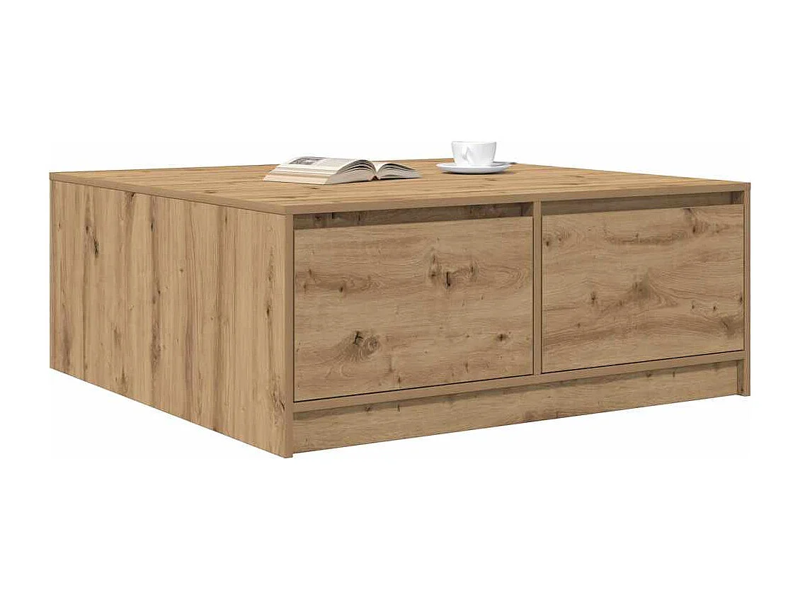 Table basse avec tiroirs chêne artisanal 100x100x40 cm