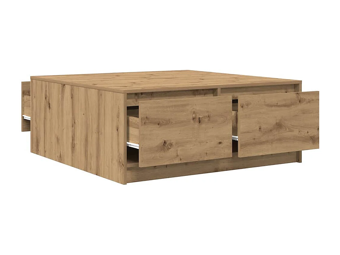Table basse avec tiroirs chêne artisanal 100x100x40 cm