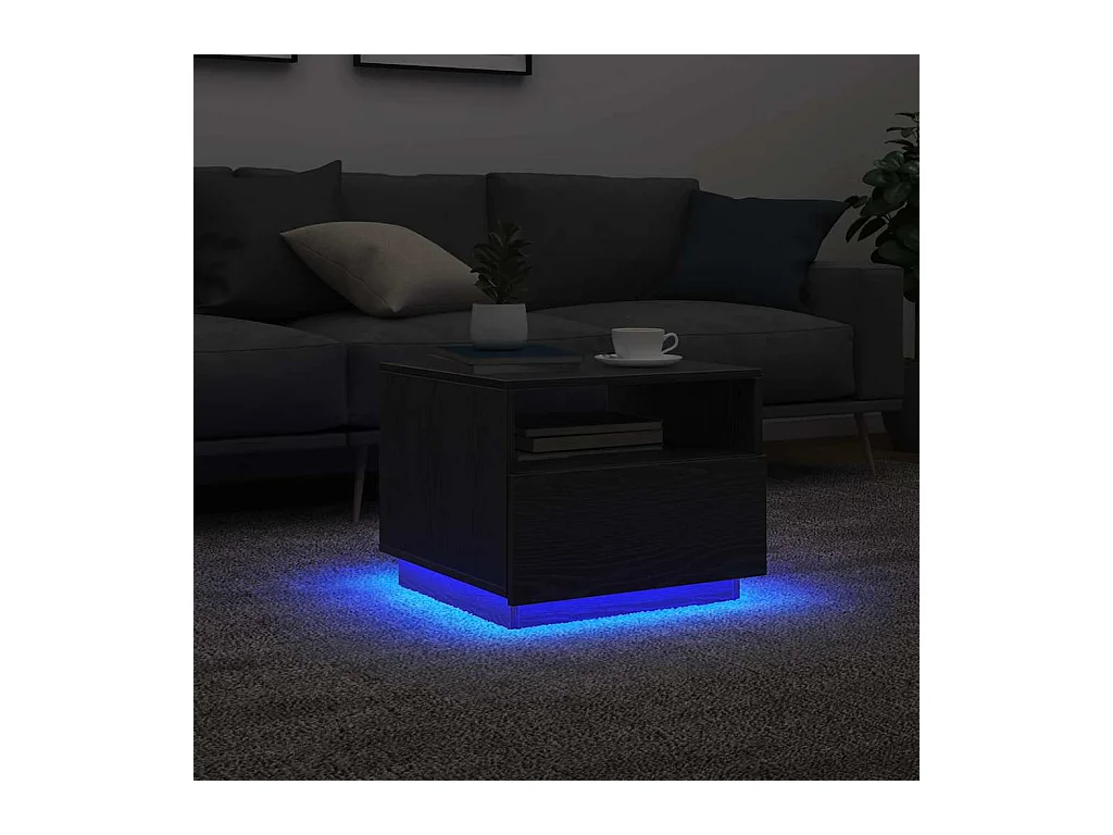 Table basse avec lumières LED chêne noir 50x49x40 cm