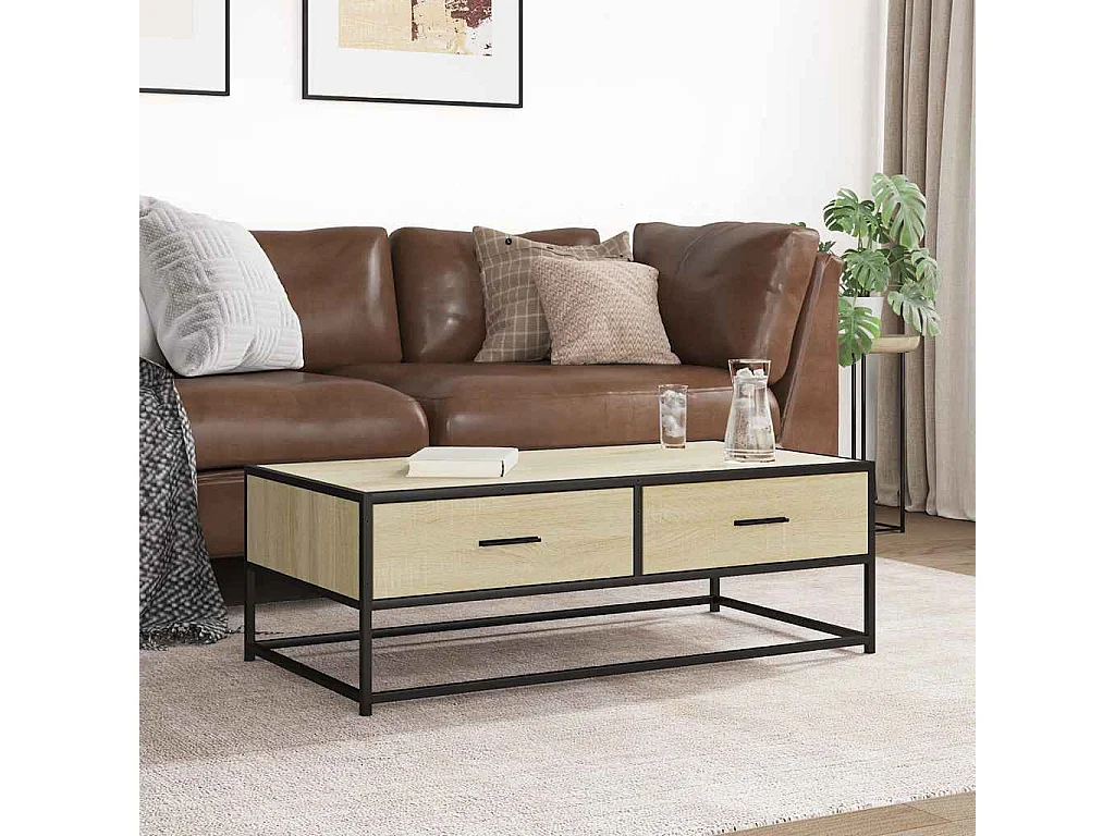 Table basse chêne sonoma 100x50x35cm bois d'ingénierie et métal