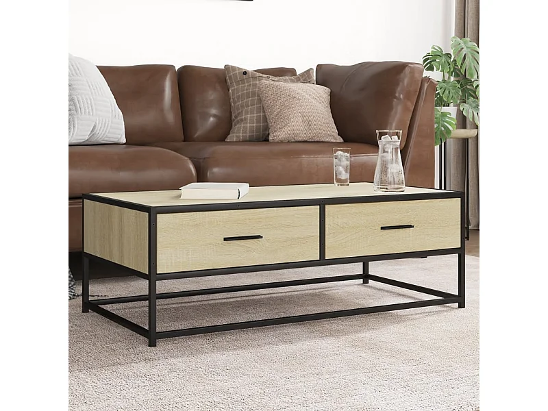 Table basse chêne sonoma 100x50x35cm bois d'ingénierie et métal