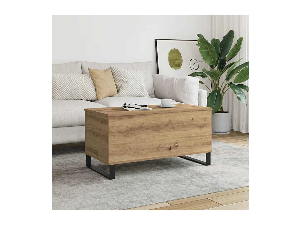 Salontafel 90x44,5x45 cm bewerkt hout artisanaal eikenkleurig