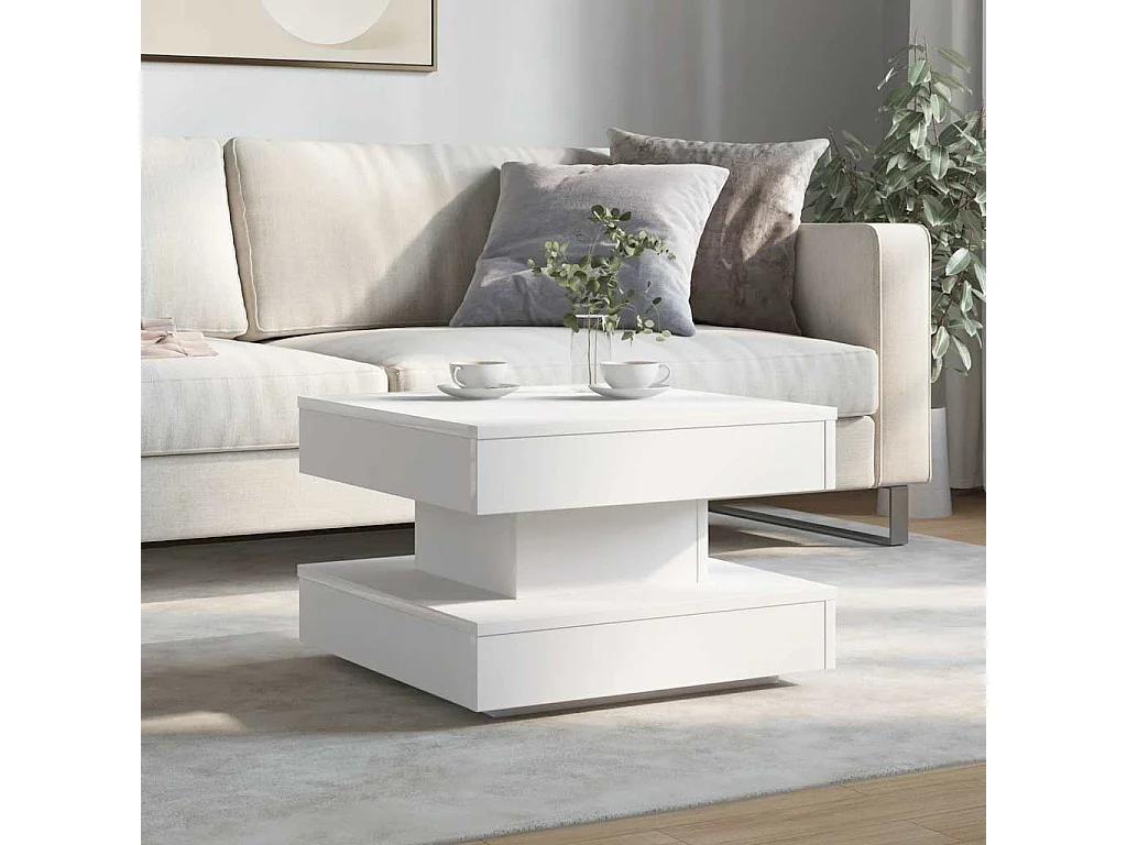 Table basse rotative à 360 degrés blanc 50x50x34,5 cm