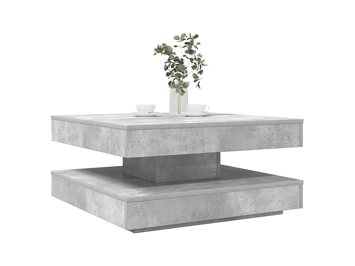Table basse rotative à 360 degrés gris béton 70x70x34,5 cm