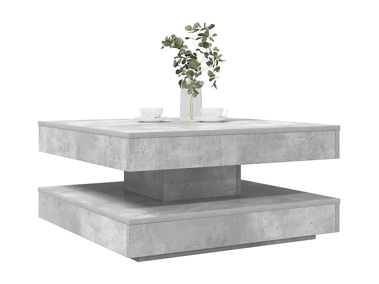Mesa de centro giratoria 360 grados gris hormigón 70x70x34,5 cm