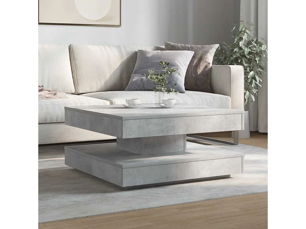 Mesa de centro giratoria 360 grados gris hormigón 70x70x34,5 cm