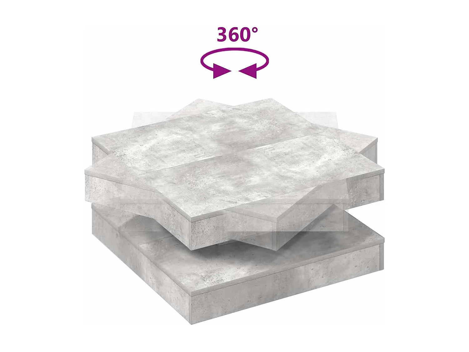 Mesa de centro giratoria 360 grados gris hormigón 70x70x34,5 cm