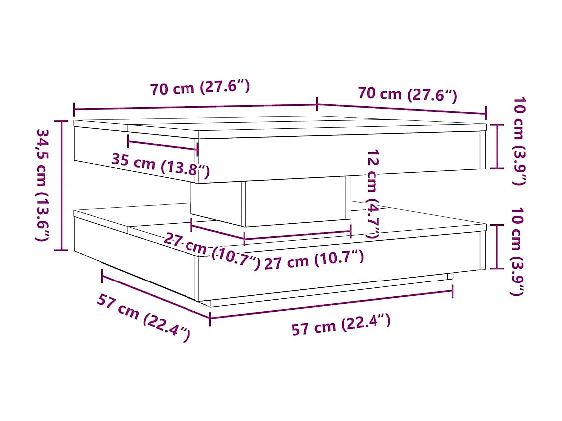 Mesa de centro giratoria 360 grados gris hormigón 70x70x34,5 cm