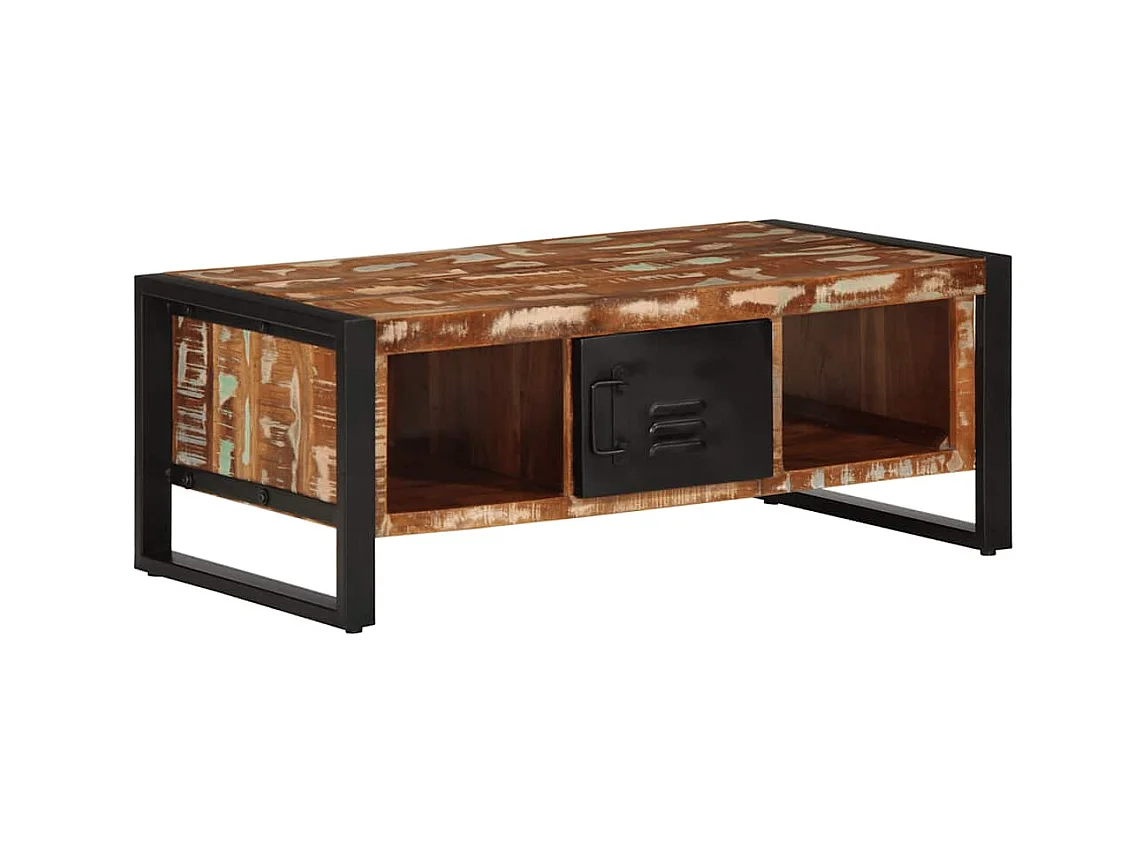 Table basse multicolore 90x50x36 cm bois de récupération massif