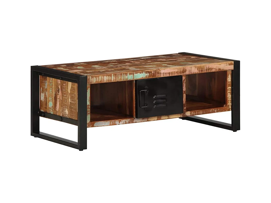 Table basse multicolore 90x50x36 cm bois de récupération massif