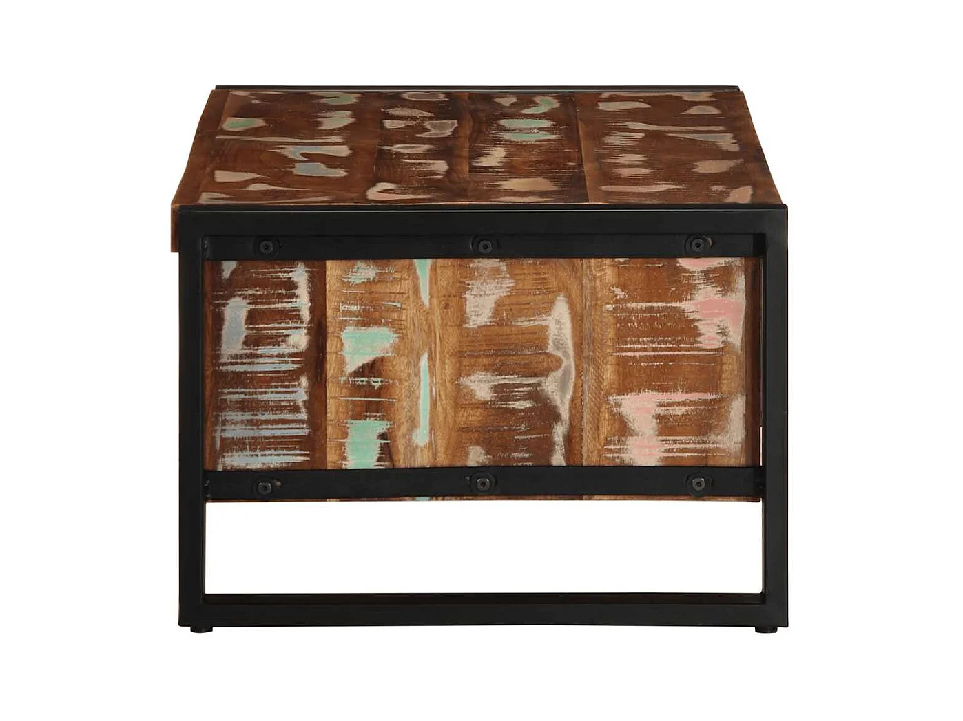 Table basse multicolore 90x50x36 cm bois de récupération massif