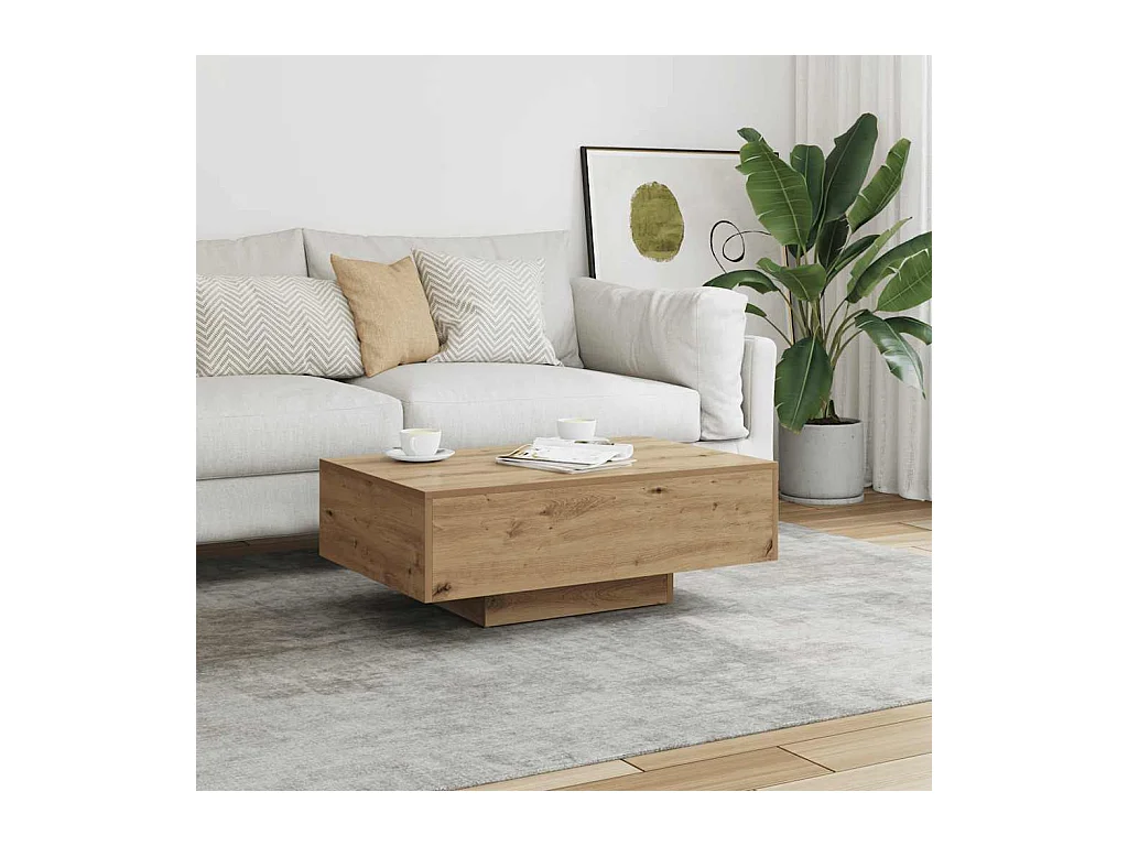 Table basse chêne artisanal 85x55x31 cm bois d'ingénierie