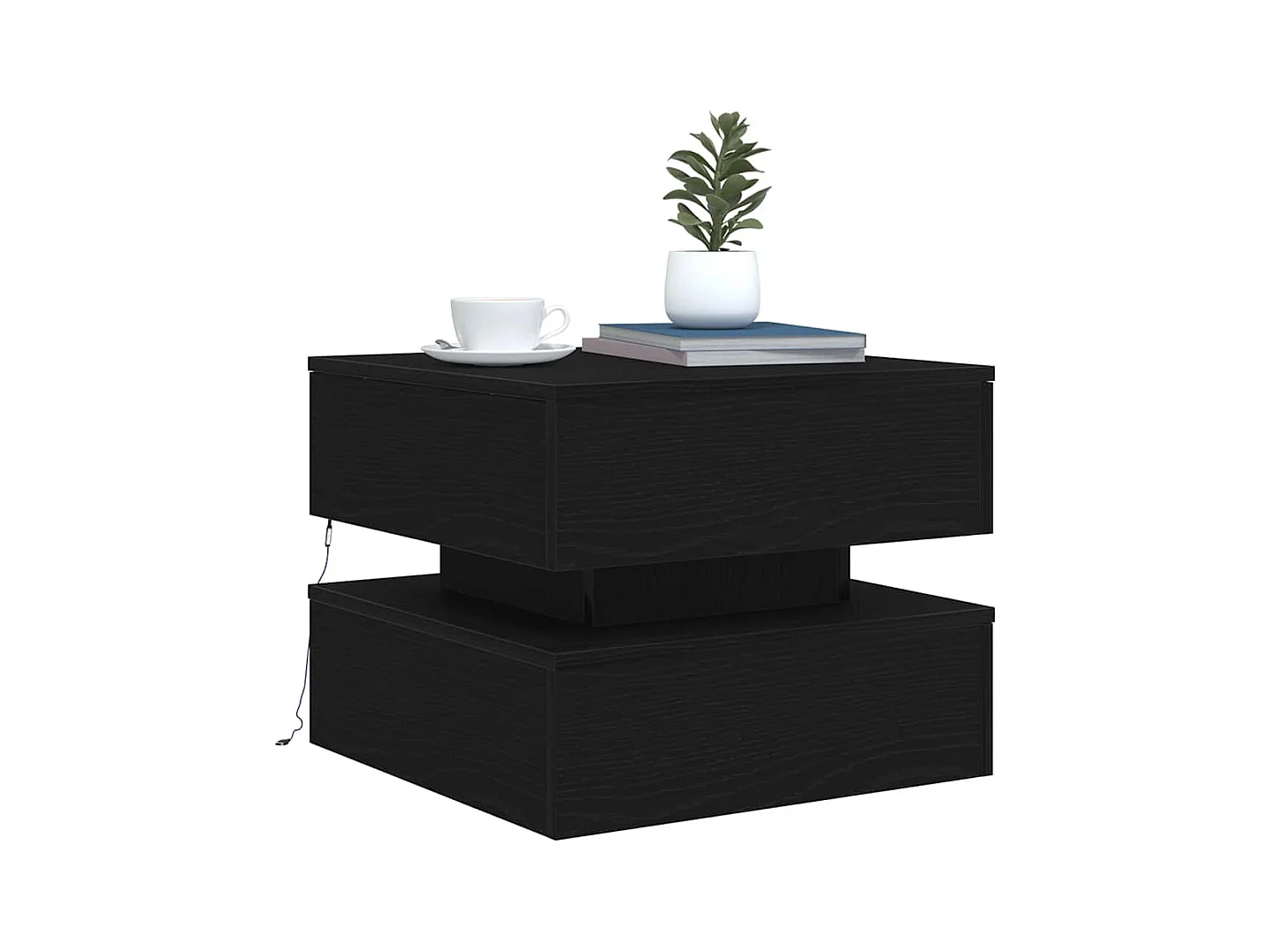 Table basse avec lumières LED chêne noir 50x50x40 cm