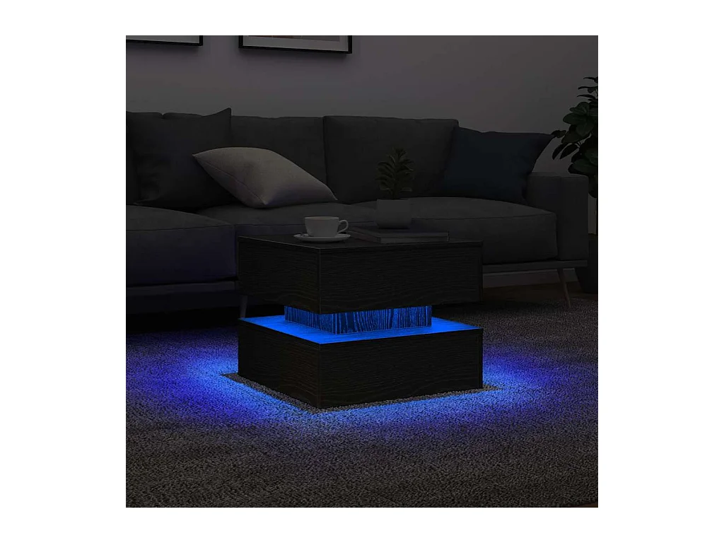Table basse avec lumières LED chêne noir 50x50x40 cm