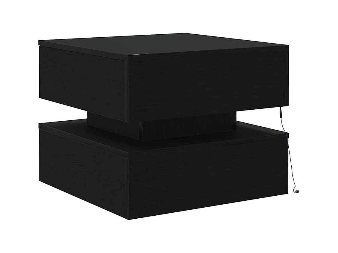 Table basse avec lumières LED chêne noir 50x50x40 cm