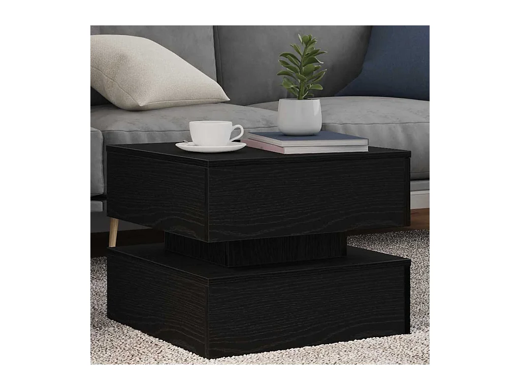 Salontafel met LED-verlichting 50x50x40 cm zwart eikenkleurig