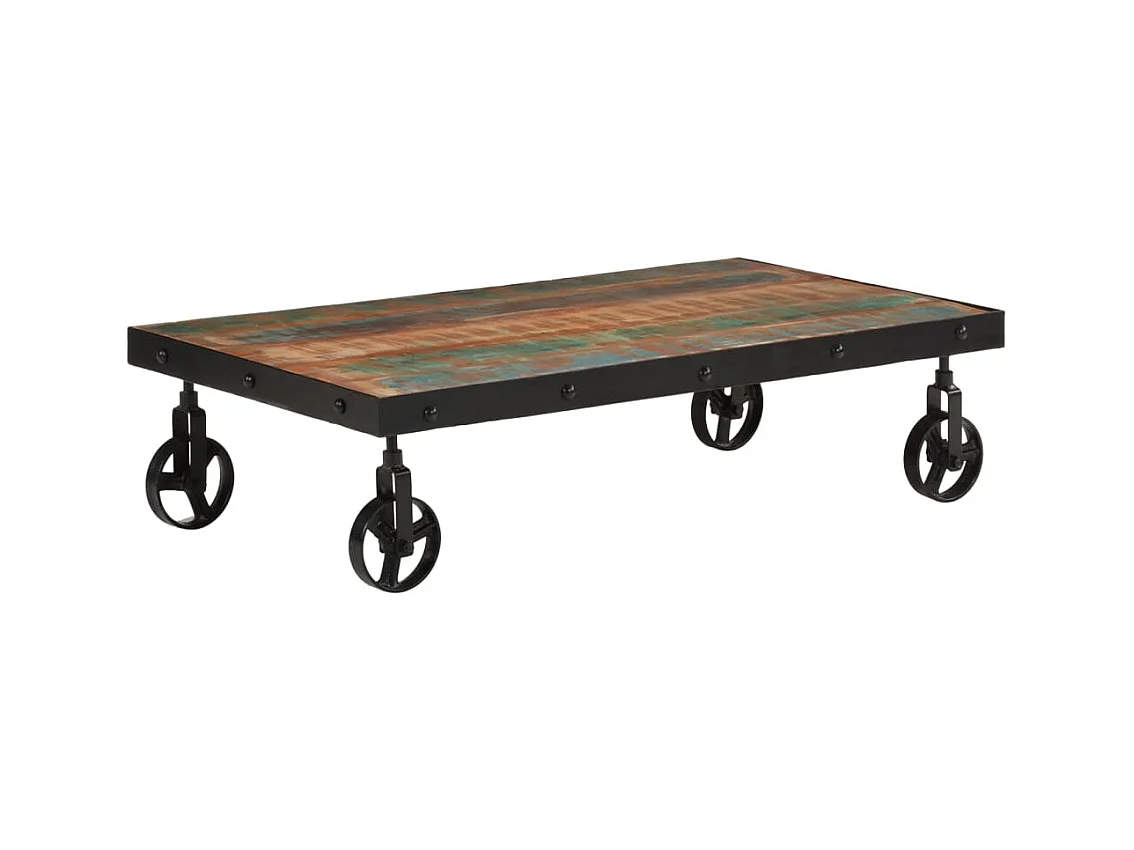 Table basse roulettes bois de récupération massif 100x55x26 cm