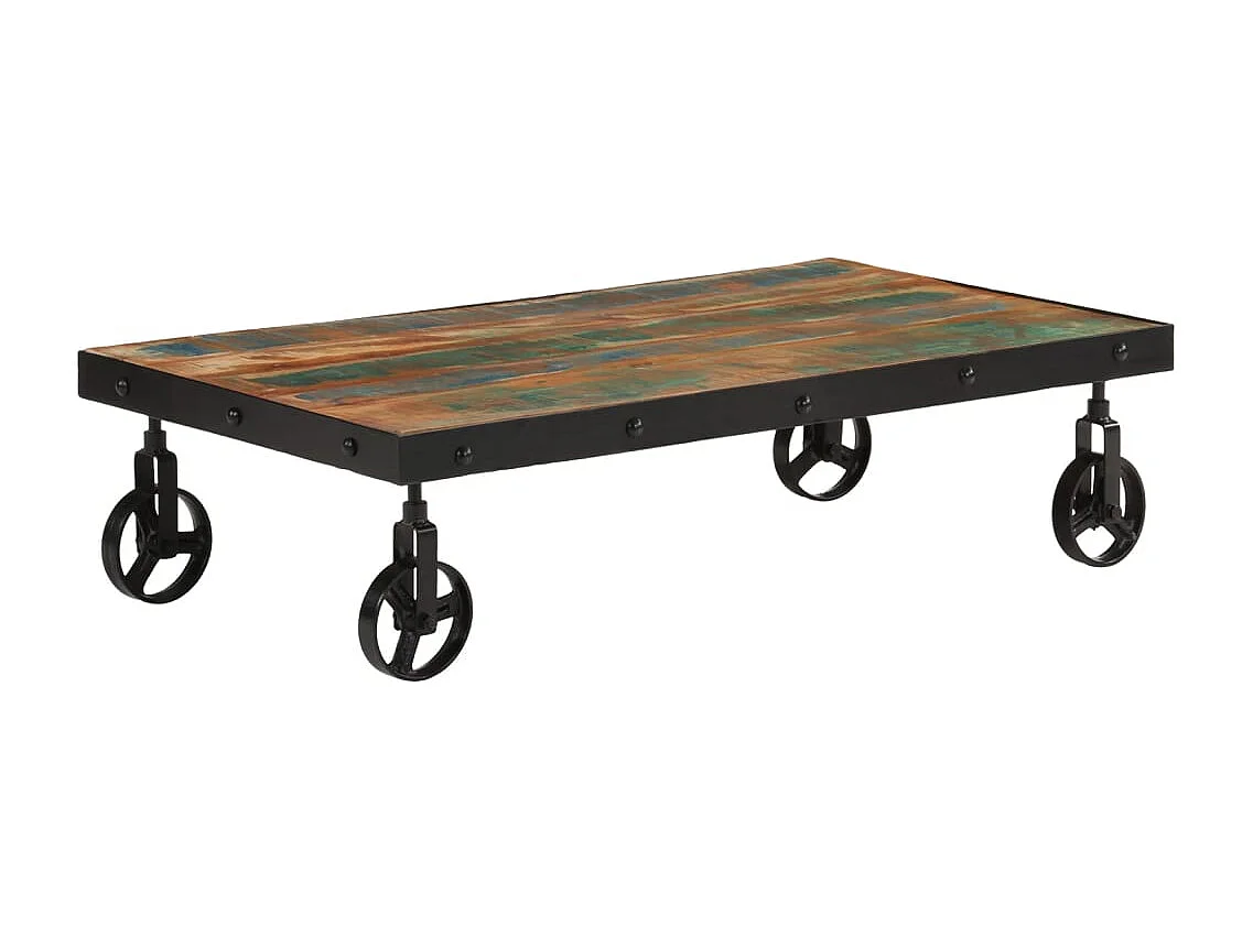 Table basse roulettes bois de récupération massif 100x55x26 cm
