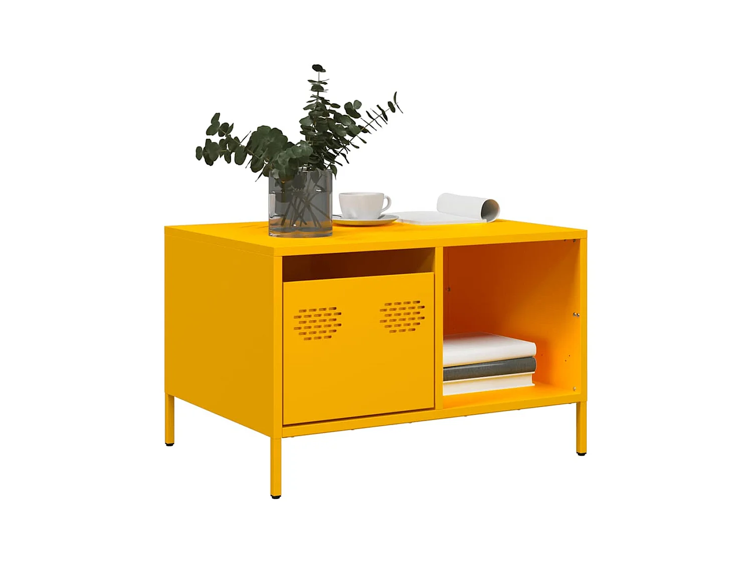 Table basse jaune moutarde 68,5x50x43,5 cm acier laminé à froid