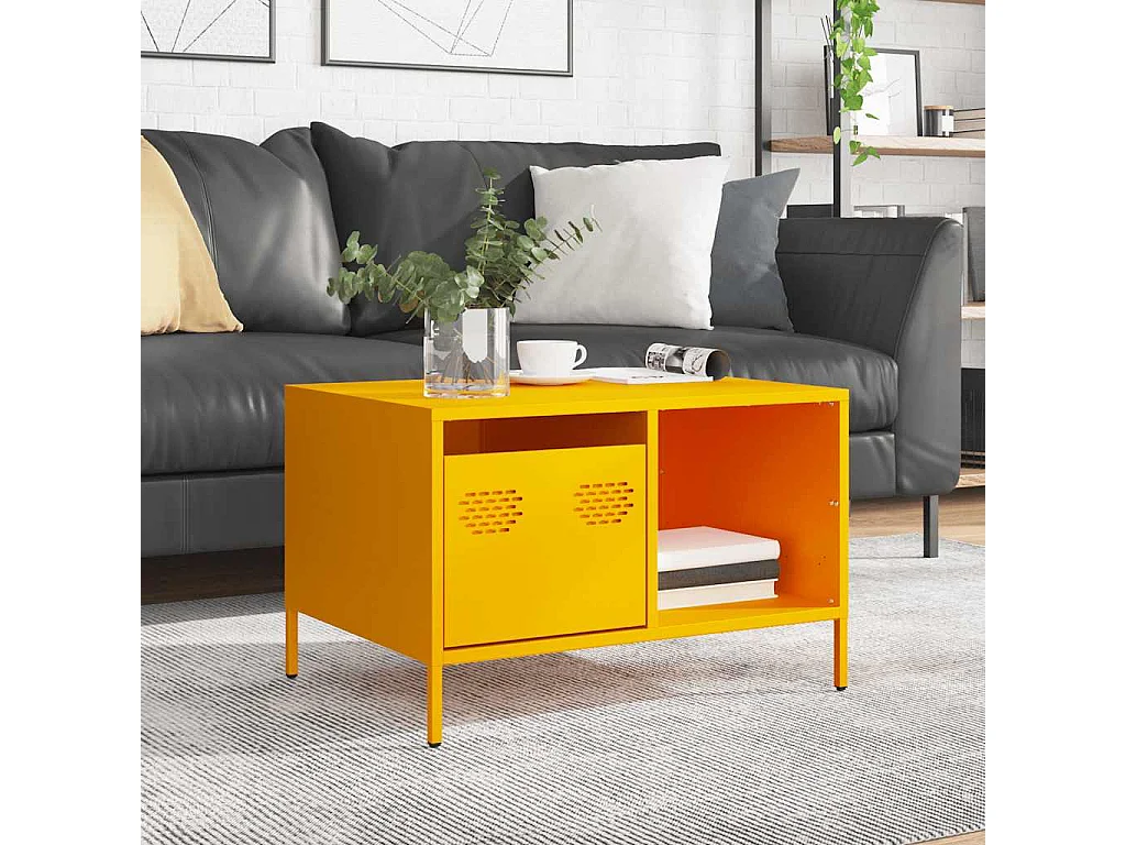 Salontafel 68,5x50x43,5 cm koudgewalst staal mosterdgeel