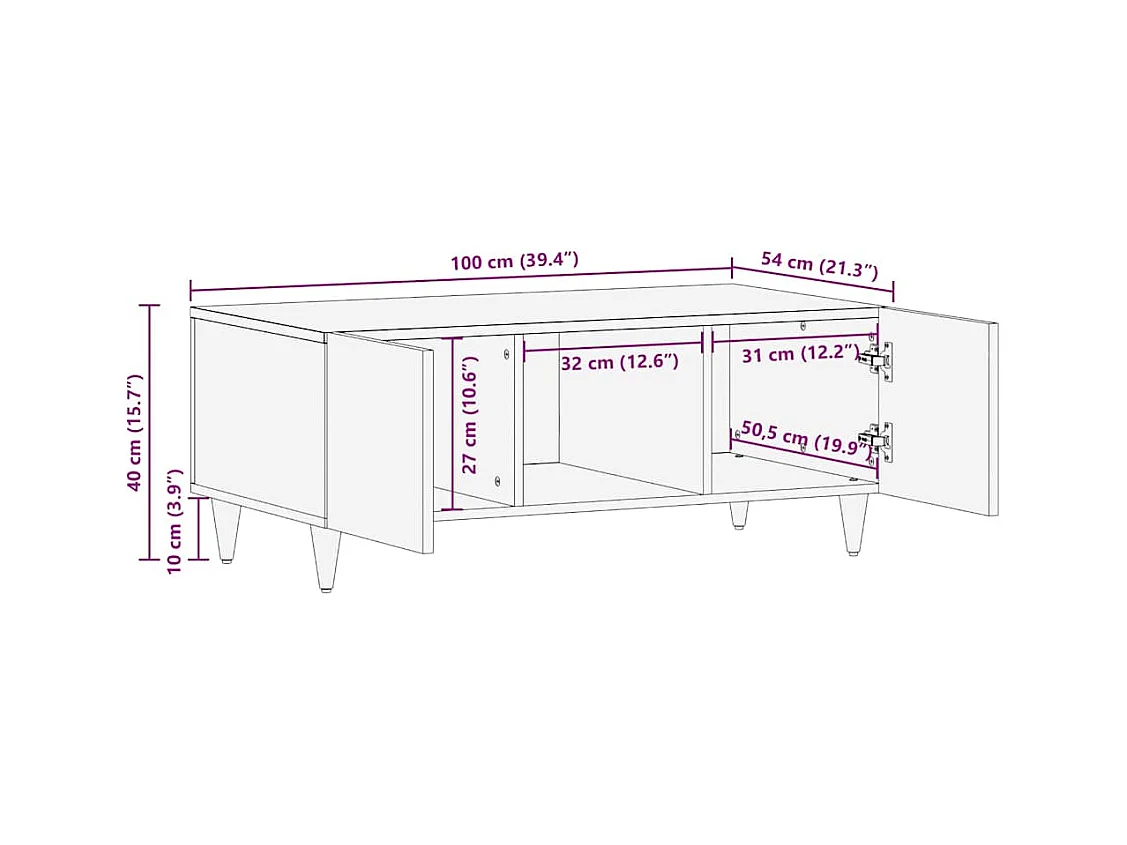 Table basse avec étagère Marron clair 100 x 54 x 40 cm