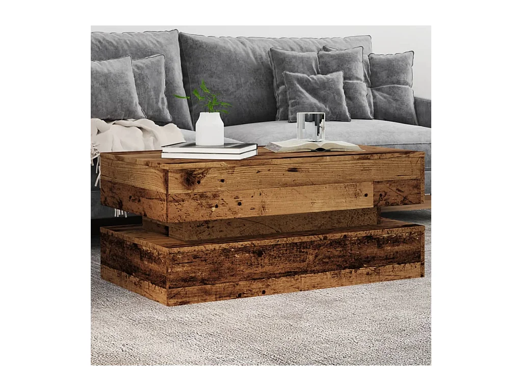 Table basse avec lumières LED vieux bois 90x50x40 cm