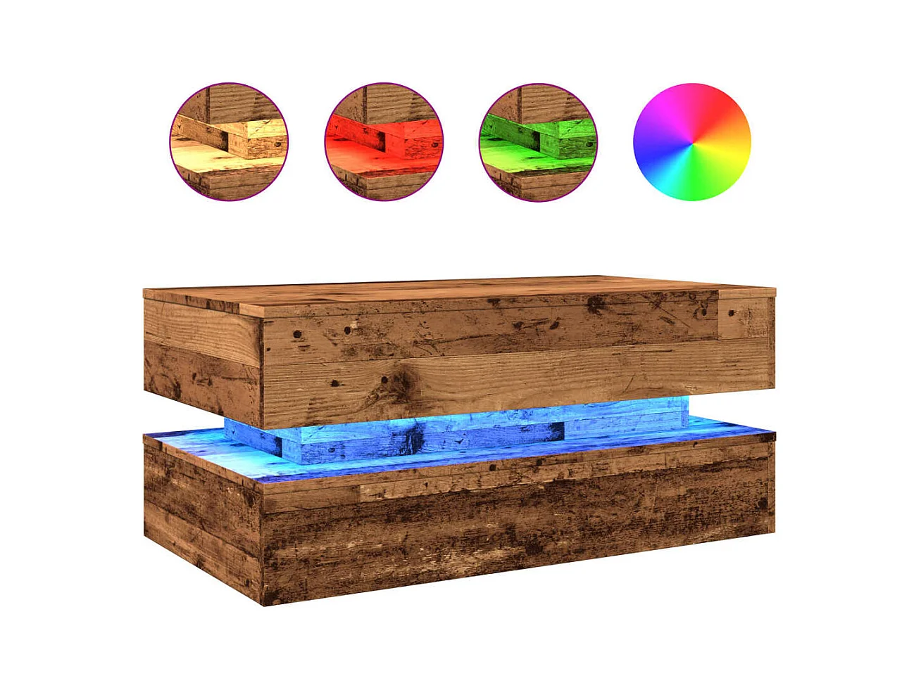 Table basse avec lumières LED vieux bois 90x50x40 cm