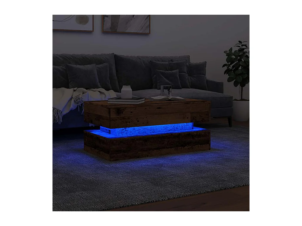 Table basse avec lumières LED vieux bois 90x50x40 cm