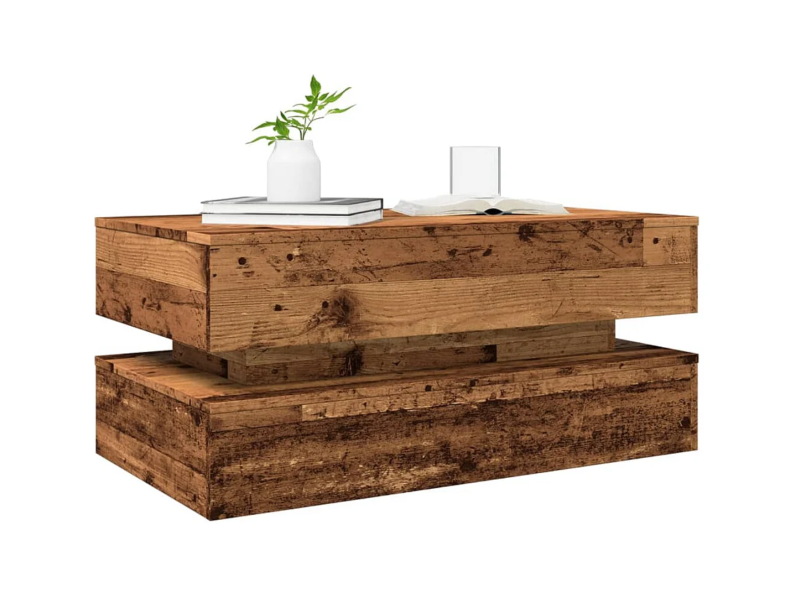 Table basse avec lumières LED vieux bois 90x50x40 cm