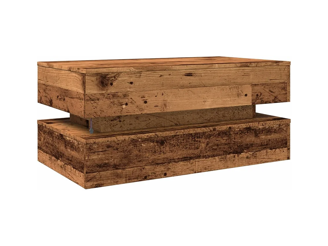 Table basse avec lumières LED vieux bois 90x50x40 cm