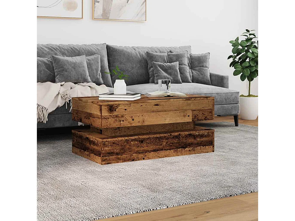 Table basse avec lumières LED vieux bois 90x50x40 cm