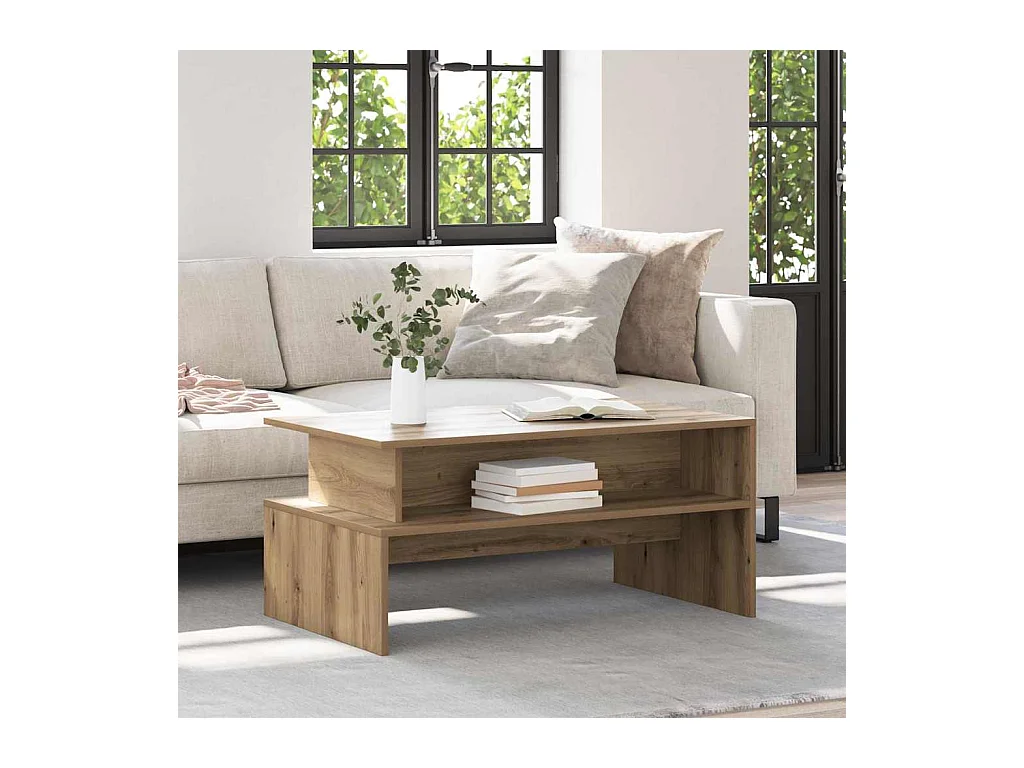 Table basse chêne artisanal 90 x 55 x 42.5 cm Bois d'ingénierie