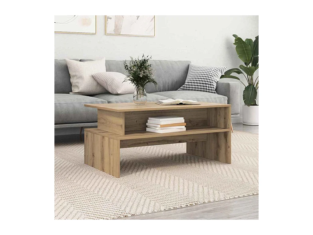 Table basse chêne artisanal 90 x 55 x 42.5 cm Bois d'ingénierie