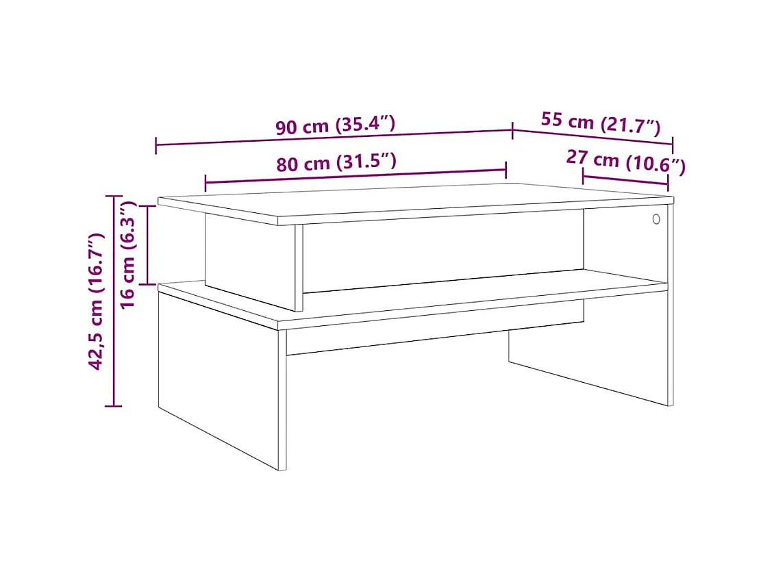 Table basse chêne artisanal 90 x 55 x 42.5 cm Bois d'ingénierie
