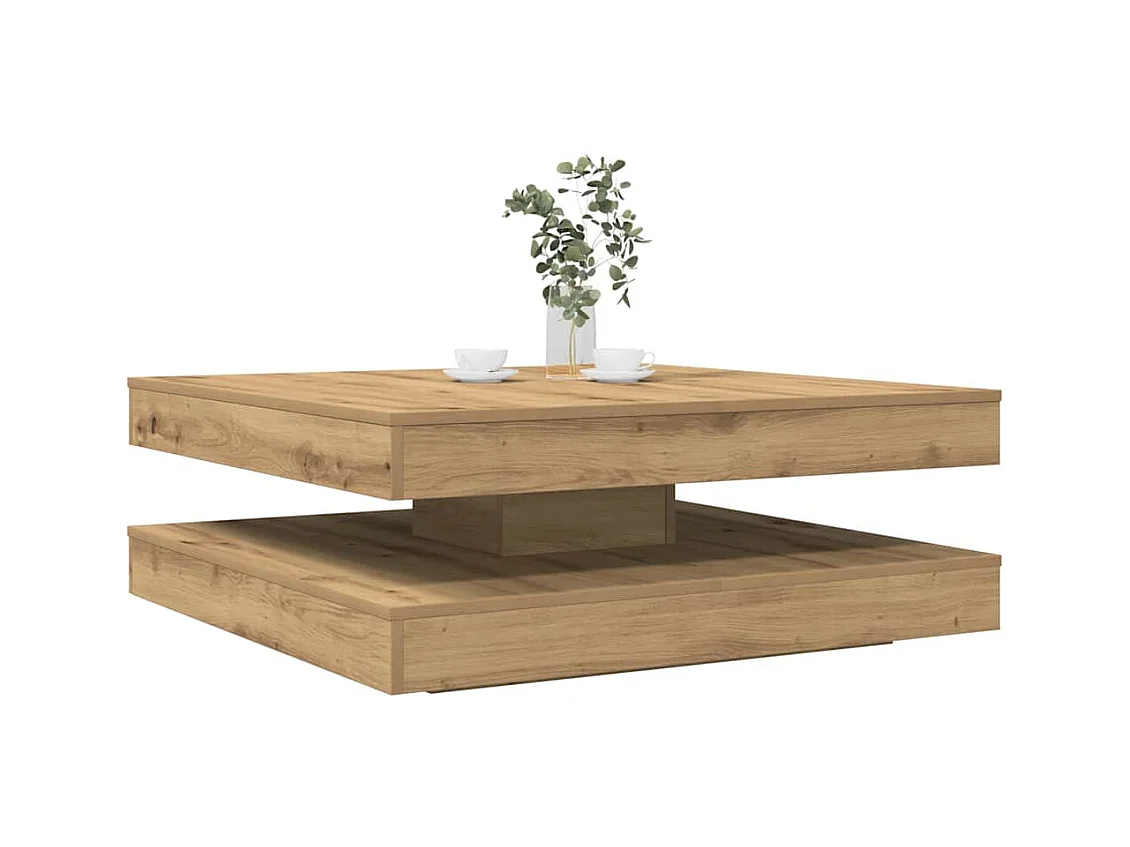 Table basse rotative à 360 degrés chêne artisanal 90x90x34,5 cm