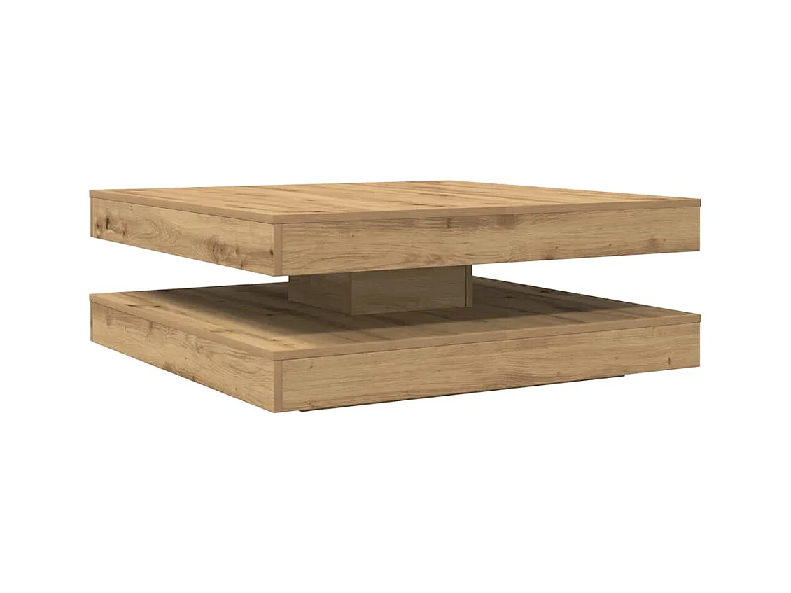 Table basse rotative à 360 degrés chêne artisanal 90x90x34,5 cm