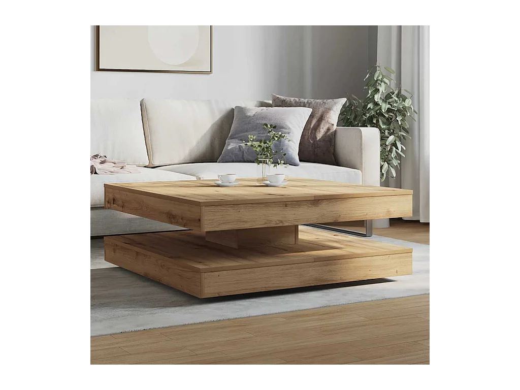 Table basse rotative à 360 degrés chêne artisanal 90x90x34,5 cm