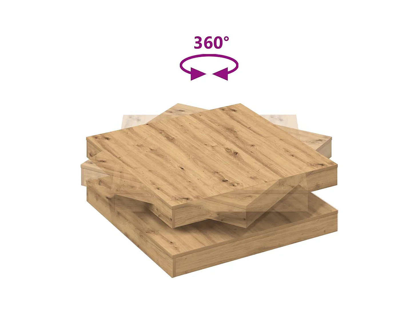 Table basse rotative à 360 degrés chêne artisanal 90x90x34,5 cm