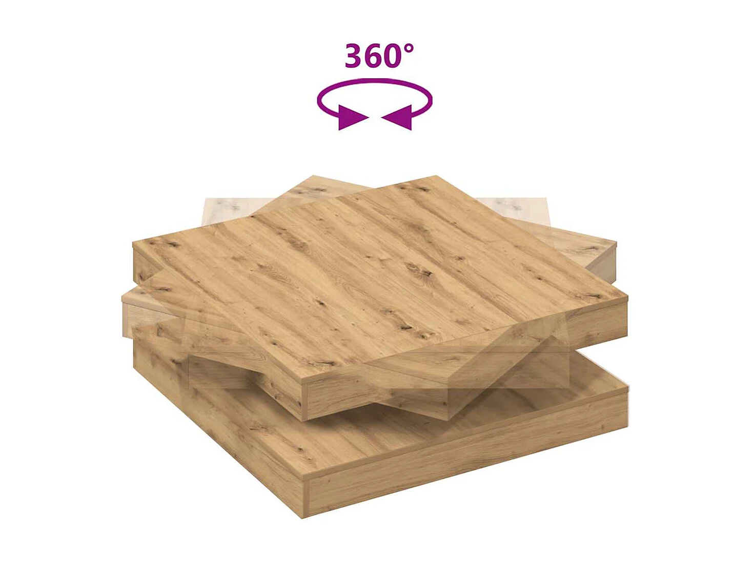 Table basse rotative à 360 degrés chêne artisanal 90x90x34,5 cm