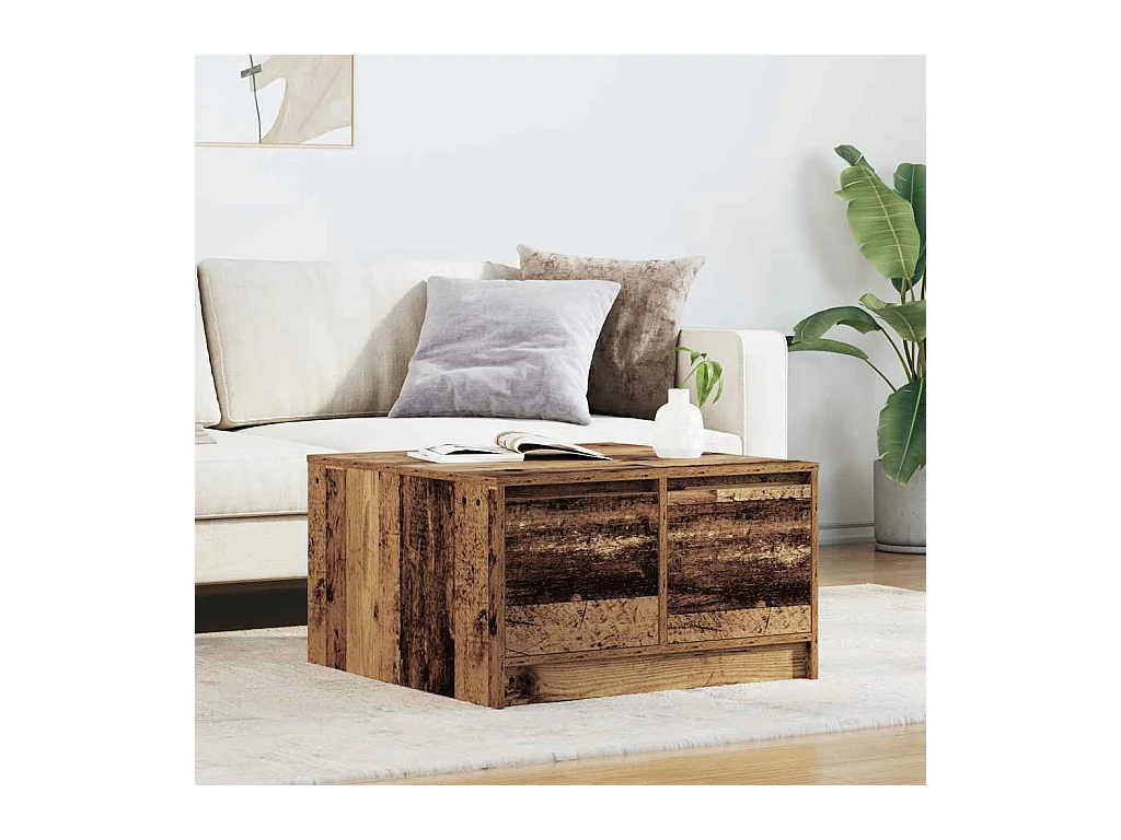 Table basse avec tiroirs vieux bois 70,5x70x40 cm