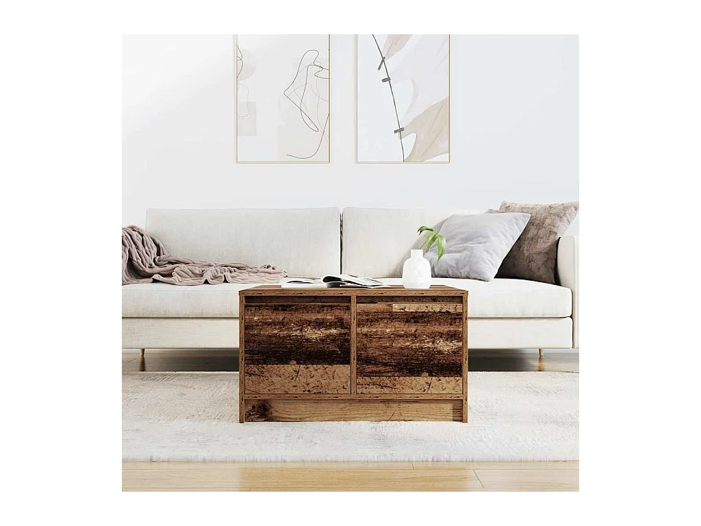 Table basse avec tiroirs vieux bois 70,5x70x40 cm