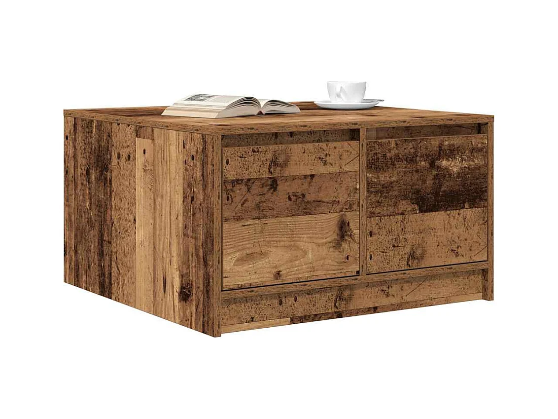 Table basse avec tiroirs vieux bois 70,5x70x40 cm