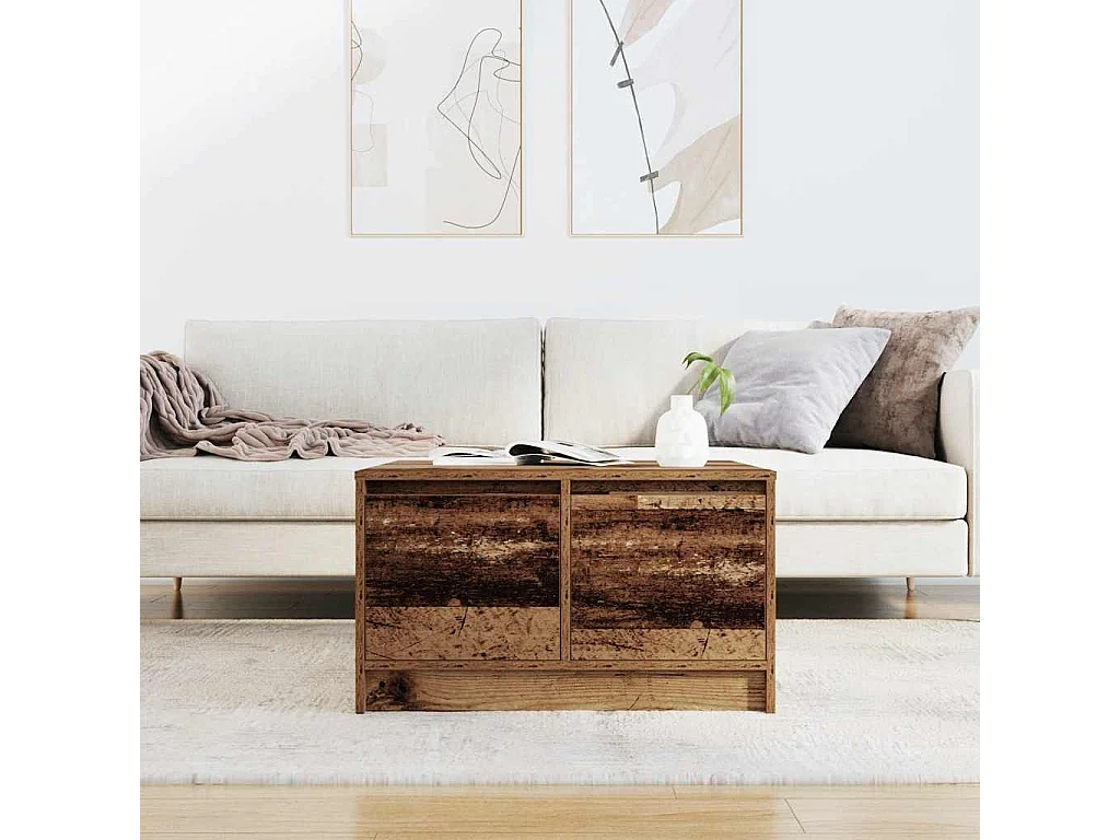 Table basse avec tiroirs vieux bois 70,5x70x40 cm