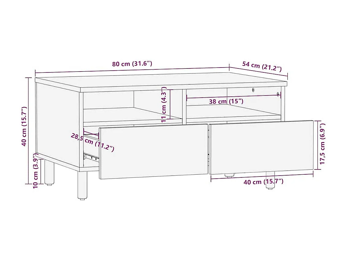 Table basse Marron 80 x 54 x 40 cm Bois d'acacia massif