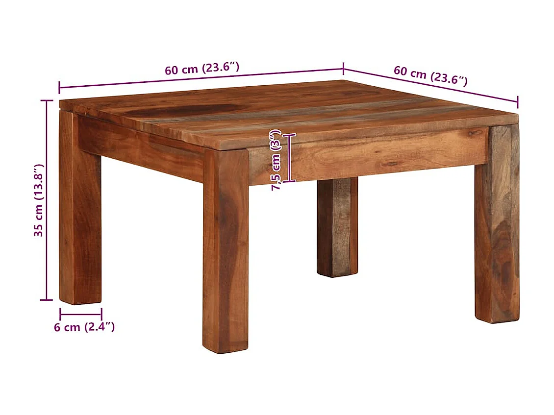 Mesa de centro madera maciza de acacia 60x60x35 cm