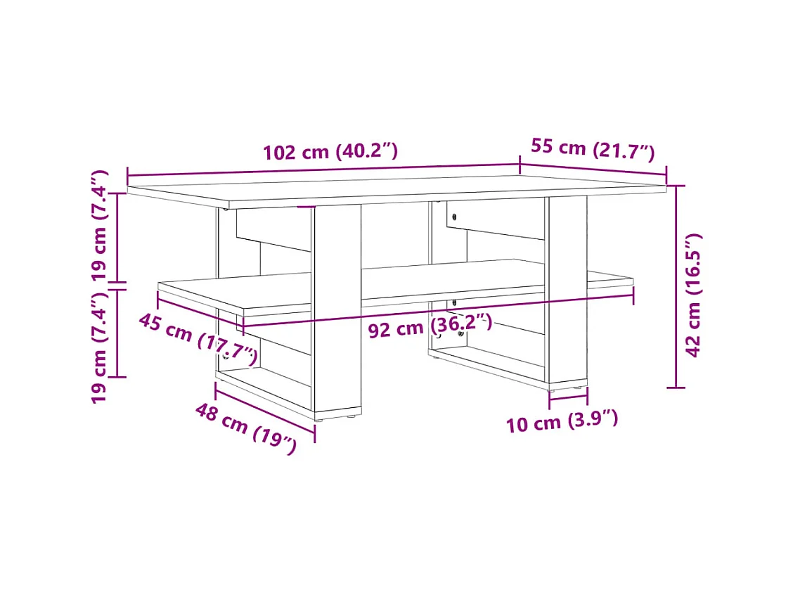Mesa de centro madera de ingeniería negra 102x55x42 cm